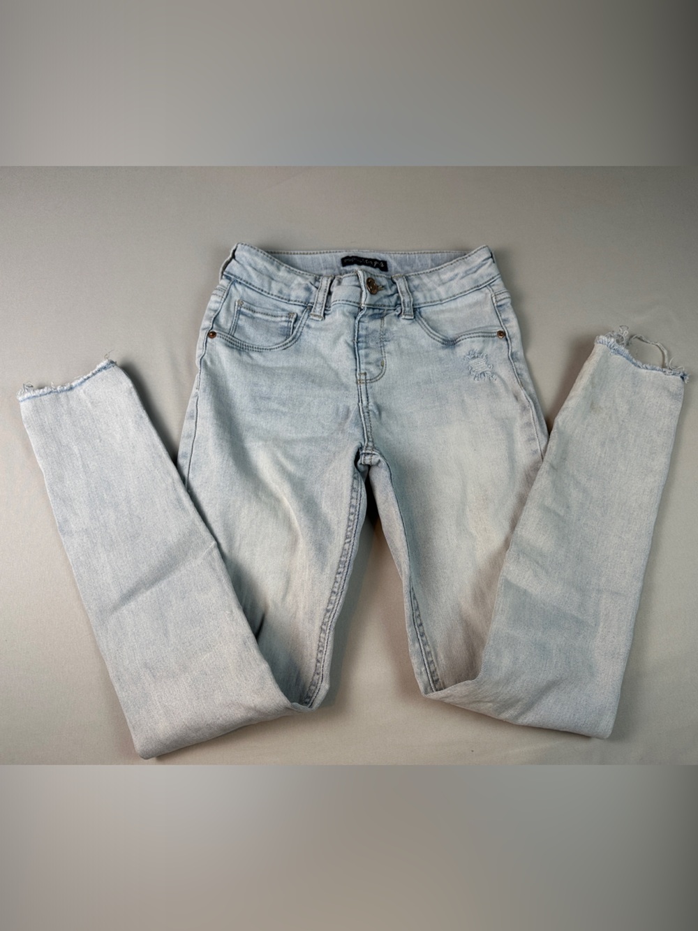 Imperial Star Light Blue Girls Jeans Distressed Raw Hem Size 12